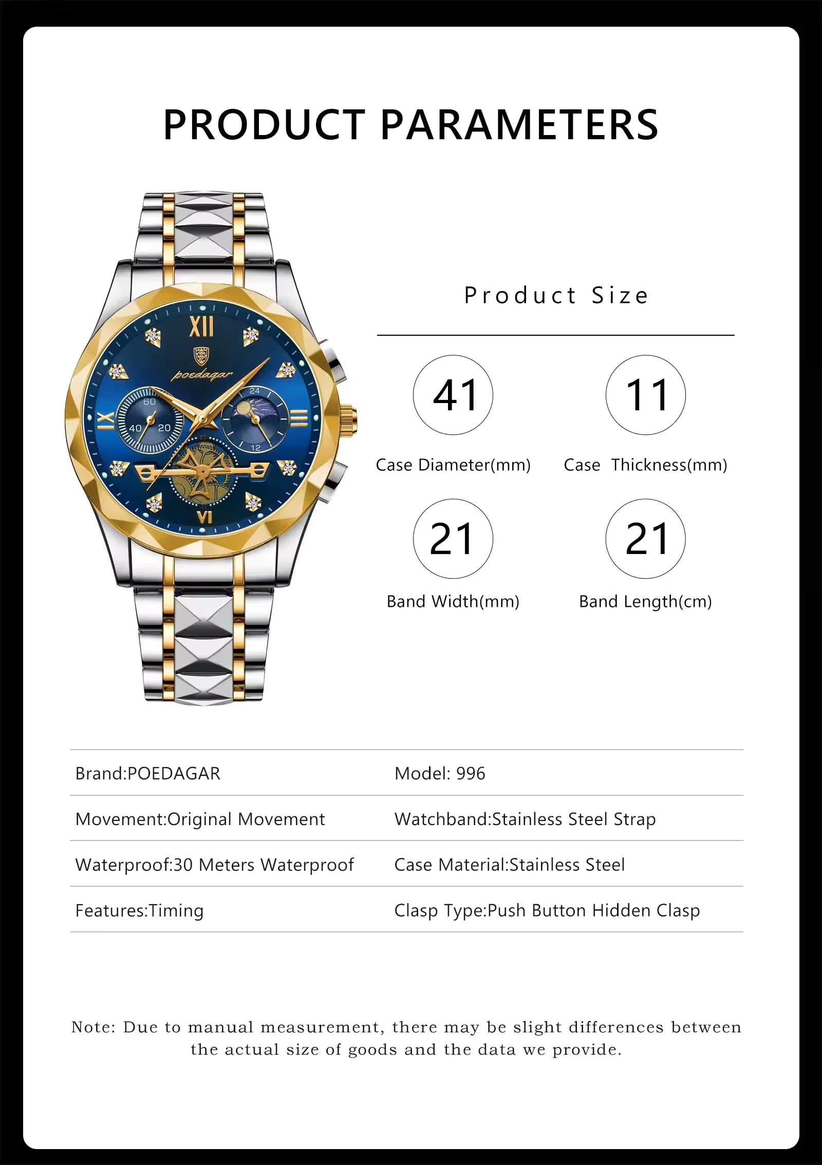 Reloj POEDAGAR 996 de Lujo para Hombre